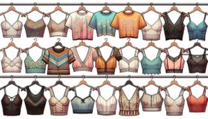 A variety of crop tops in different styles and colors