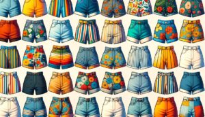 image of various summer shorts in different styles and colors