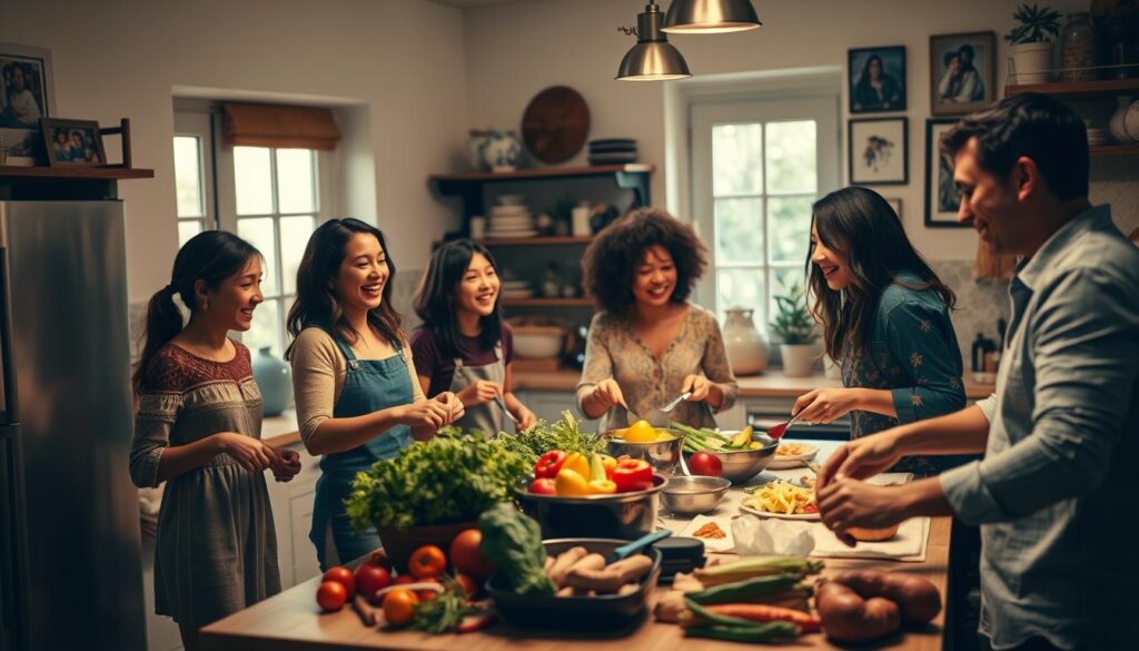 Family cooking together