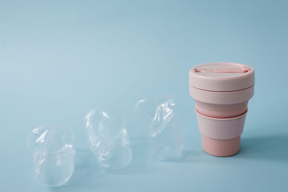 Collapsible cup replacing plastic to promote zero waste lifestyle.