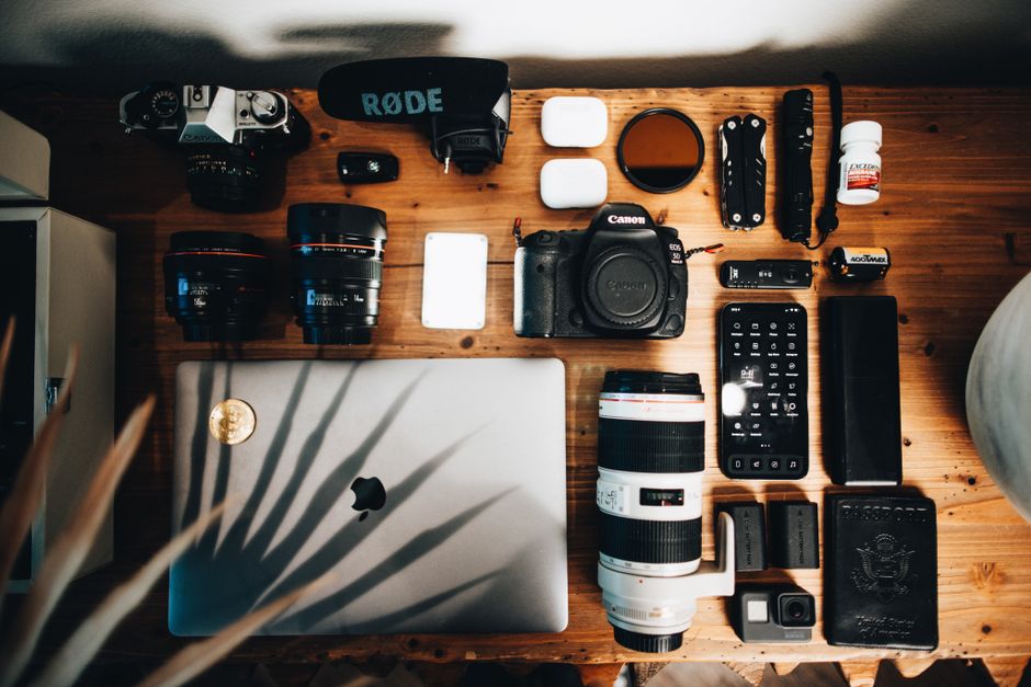 A comprehensive view of photography equipment, including cameras, lenses, and accessories.